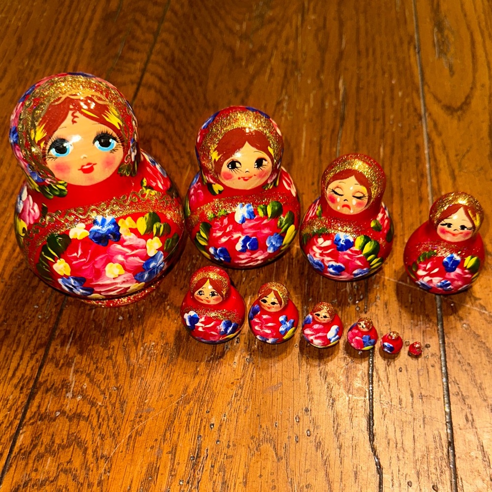 Set of 10 Nesting Dolls hand painted